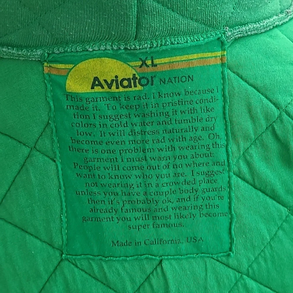 AVIATOR NATION Logo Green Quilted Mens XL Full Zip Hoodie Sweatshirt Jacket‎ - Picture 6 of 8